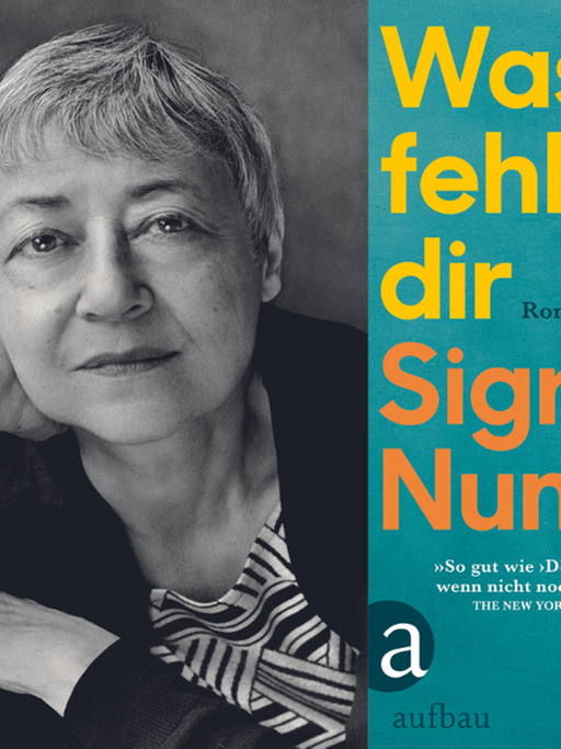 Ein Portrait der Autorin Sigrid Nunez das Buchcover von „Was fehlt dir“