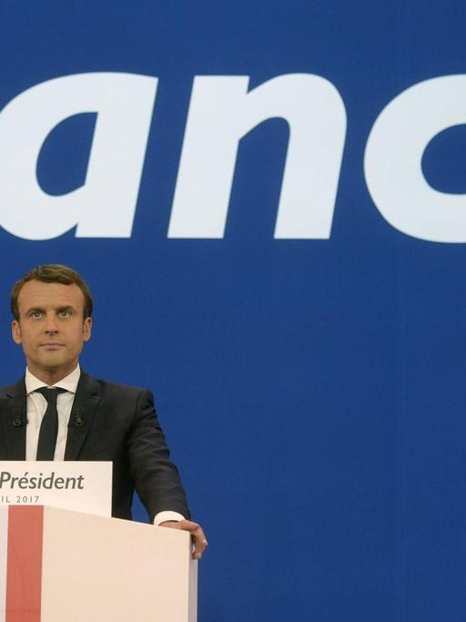Emmanuel Macron nach der Bekanntgabe des Wahlergebnisses der ersten Wahlrunde um die französische Präsidentschaft