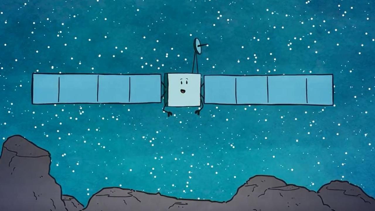 Die Raumsonde Rosetta über dem Kometen Tschuri - für die ESA animiert von Carlo Palazzari Die Raumsonde Rosetta über dem Kometen Tschuri - für die ESA animiert von Carlo Palazzari