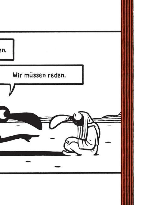 Eine Zeichnung aus dem Comic-Band "Odem" von Max und das Cover (Combo: Deutschlandradio)