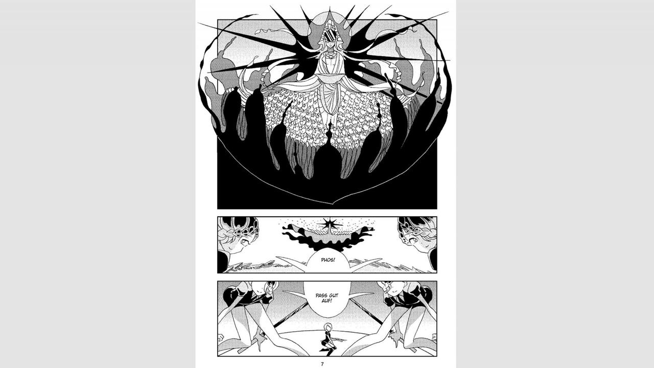 Zeichnung aus der Manga-Reihe "Das Land der Juwelen" von Haruko Ichikawa. Zeichnung aus der Manga-Reihe "Das Land der Juwelen" von Haruko Ichikawa.