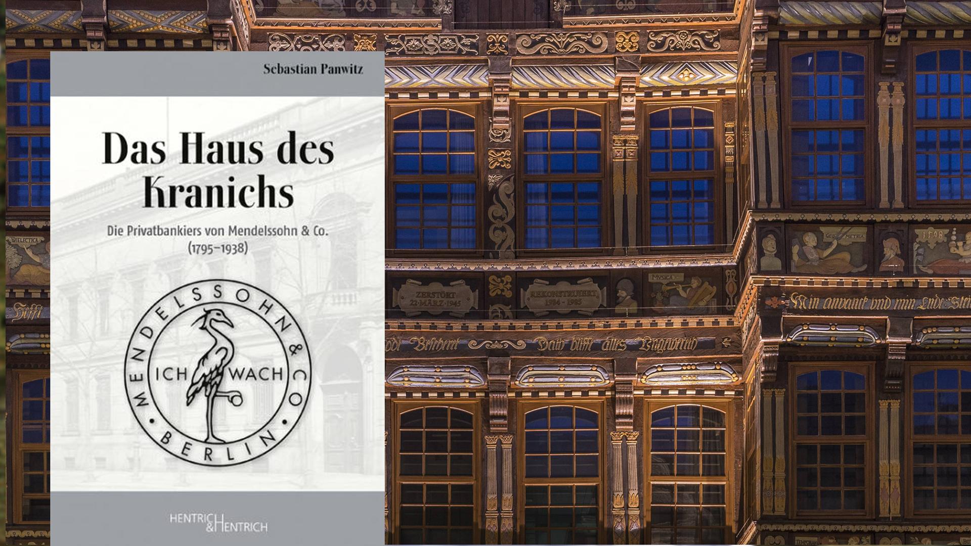 Buchcover "Das Haus des Kranichs" vor einer Hausfassade Buchcover "Das Haus des Kranichs" vor einer Hausfassade