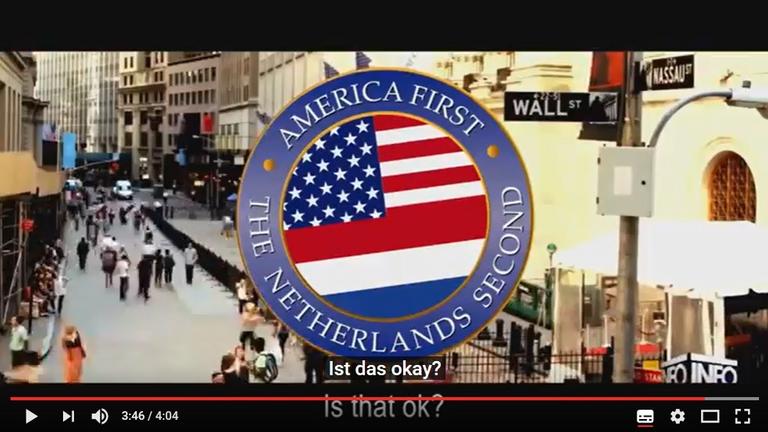 Standbild aus dem Youtube-Satire Video von Arjen Lubach "America First, Netherlands Second".