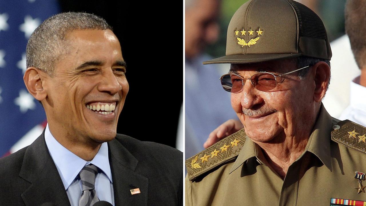 Bildkombo zeigt US Präsident Barack Obama (l) am 21.11.2014 in Las Vegas (USA) und den kubanischen Präsidenten Raul Castro am 26.07.2014 in Artemisa (Kuba). Bildkombo zeigt US Präsident Barack Obama (l) am 21.11.2014 in Las Vegas (USA) und den kubanischen Präsidenten Raul Castro am 26.07.2014 in Artemisa (Kuba).