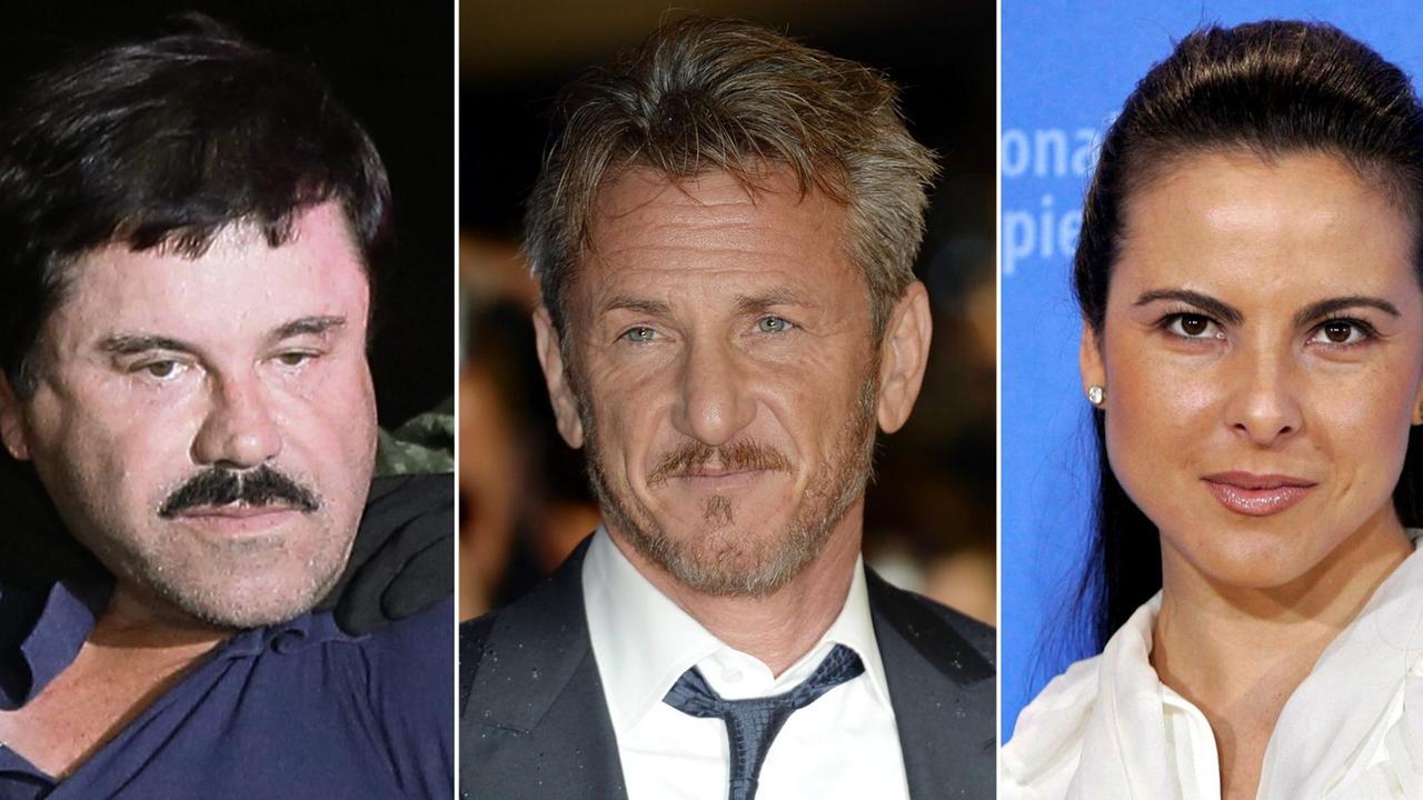 Fotomontage: Joaquin 'El Chapo' Guzman, Sean Penn, Kate del Castillo (l-r)