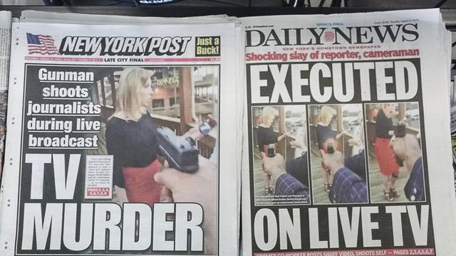 New Yorker Boulevardblätter berichten groß über die tödlichen Schüsse vor laufender Kamera auf zwei Reporter.