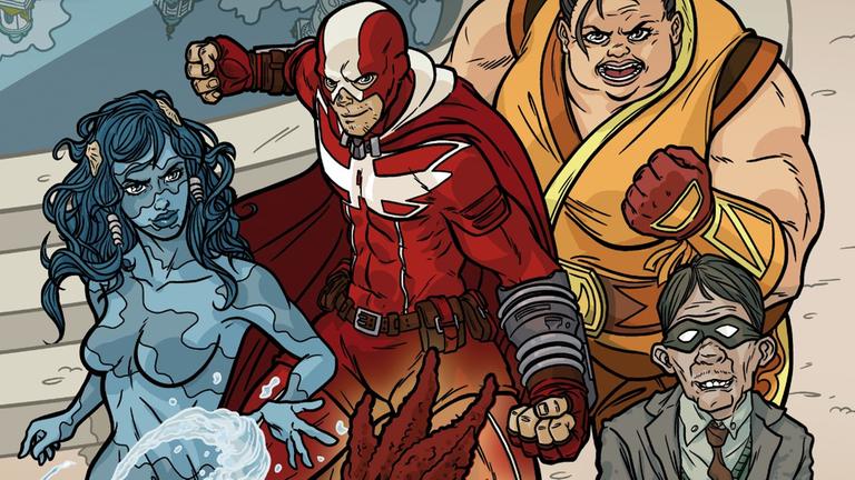 Cover der ersten Ausgabe der "Austrian Superheroes" mit den Helden Donauweibchen, Captain Austria, Lady Heumarkt und Bürokrat. Cover der ersten Ausgabe der "Austrian Superheroes" mit den Helden Donauweibchen, Captain Austria, Lady Heumarkt und Bürokrat.