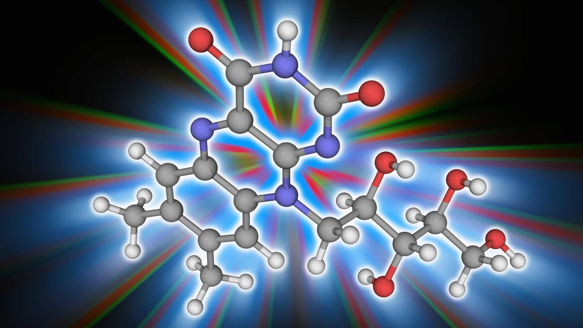 Modelldarstellung des Lactoflavin oder Vitamin B2 - im Volksmund auch "Wachstumvitamin genannt Modelldarstellung des Lactoflavin oder Vitamin B2 - im Volksmund auch "Wachstumvitamin genannt