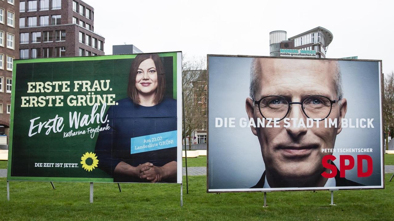 Wahlwerbung von Katharina Fegebank ( GRÜNE ) und Bürgermeister Peter Tschentscher ( SPD ) für die Bürgerschaftswahl 2020 am Sonntag, 02. Februar 2020 in der Innenstadt von Hamburg. | Verwendung weltweit Wahlwerbung von Katharina Fegebank ( GRÜNE ) und Bürgermeister Peter Tschentscher ( SPD ) für die Bürgerschaftswahl 2020 am Sonntag, 02. Februar 2020 in der Innenstadt von Hamburg. | Verwendung weltweit