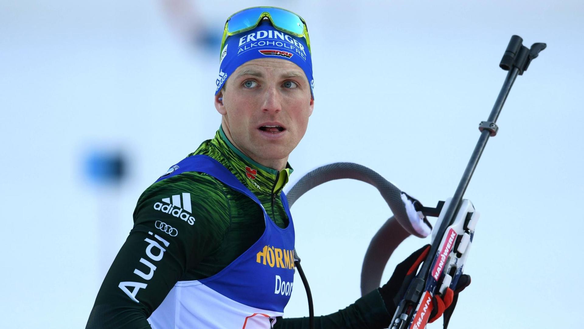 Erik Lesser beim Biathlon-Weltcup in Ruhpolding 2018. Erik Lesser beim Biathlon-Weltcup in Ruhpolding 2018.