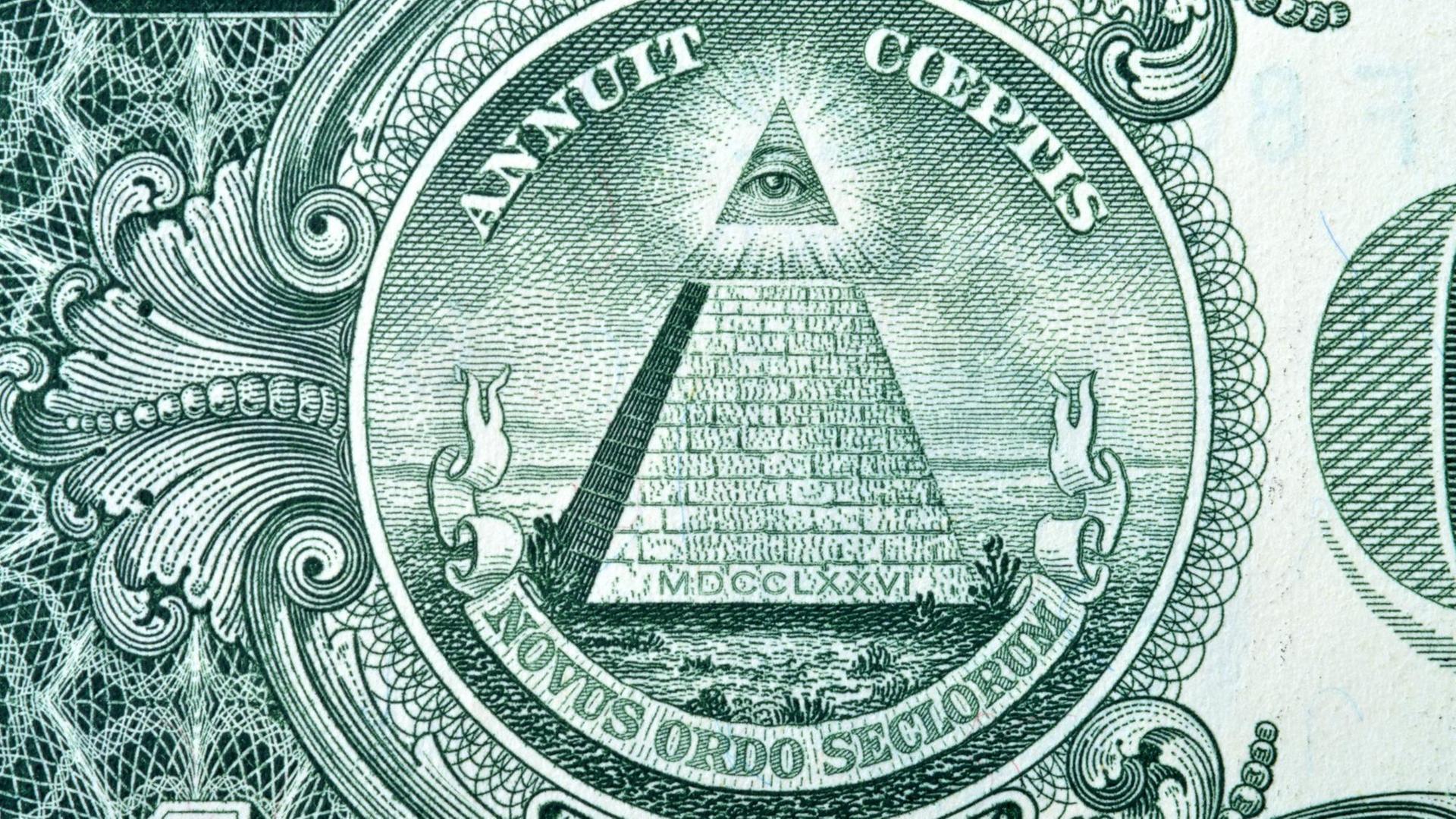 Das "Auge der Vorsehung" auf der amerikanischen Ein-Dollar-Note, das Verschwörungstheoretiker mit Geheimgesellschaften wie den Illuminaten in Verbindung bringen Das "Auge der Vorsehung" auf der amerikanischen Ein-Dollar-Note, das Verschwörungstheoretiker mit Geheimgesellschaften wie den Illuminaten in Verbindung bringen