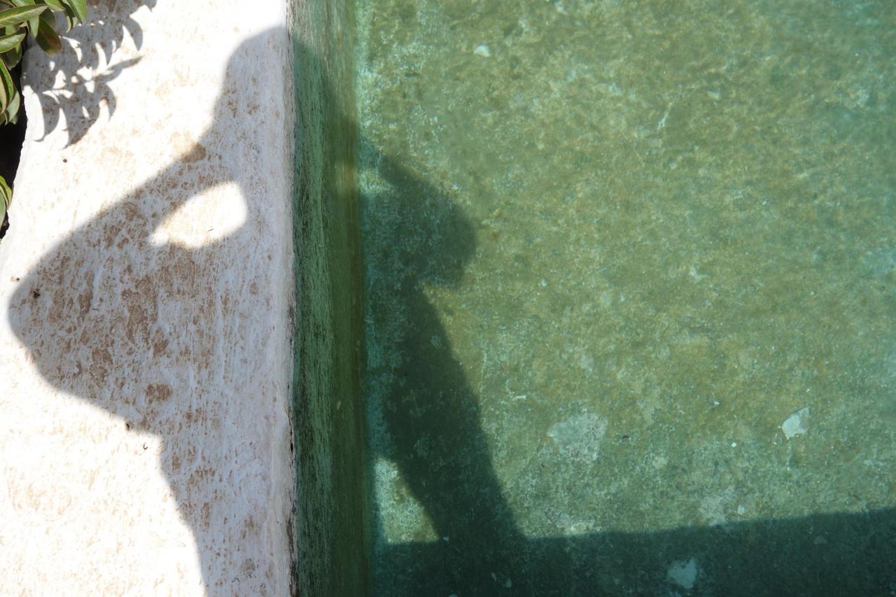 Der Schatten einer Person auf einer Wand, die von der Sonnen beschienen wird Der Schatten einer Person auf einer Wand, die von der Sonnen beschienen wird