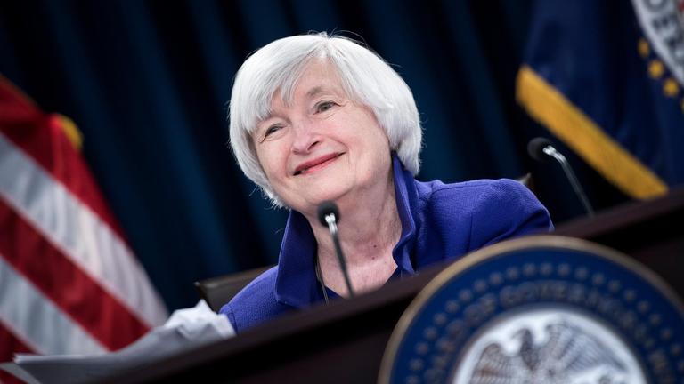 Die damalige Präsidentin der US-Notenbank Federal Reserve, Janet Yellen, im Dezember 2017 bei einem Auftritt in Washington