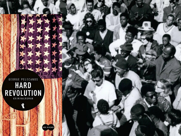 Cover: "Hard Revolution" von George Pelecanos, im Hintergrund: 5. Mai 1968 in der sogenannten "Resurrection City", einer Zeltstadt in Washington DC, die von der Initiative "Poor People’s Campaign" - u. a. geleitet von Martin Luther King - errichtet wurde.