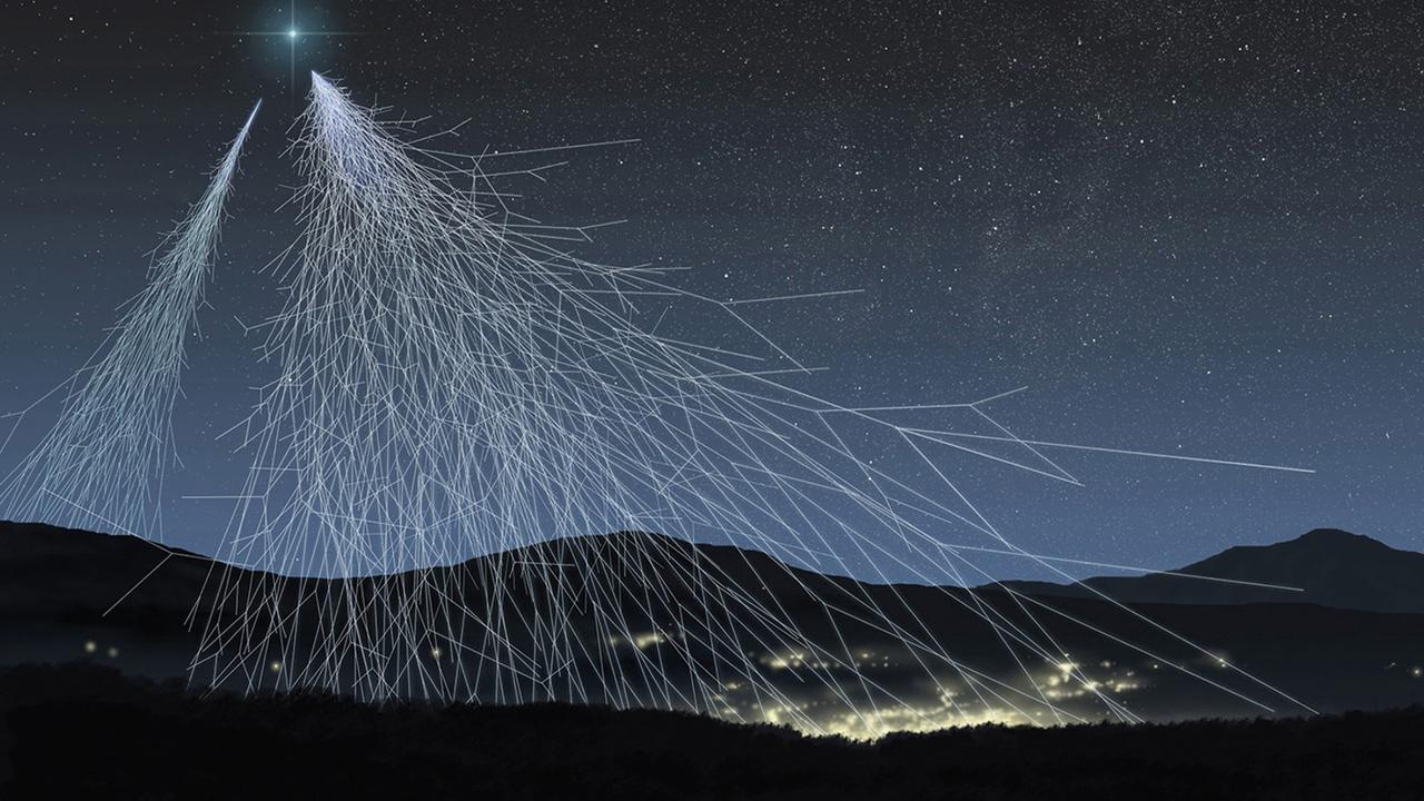 Schematische Darstellung einer Teilchenlawine in der Atmosphäre Schematische Darstellung einer Teilchenlawine in der Atmosphäre