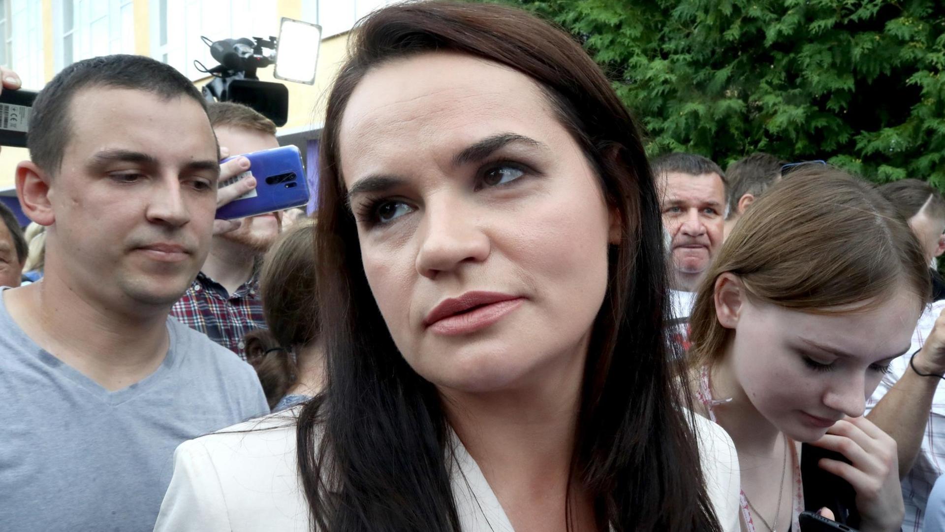 Die Oppositionskandidatin Swetlana Tichanowskaja am Wahltag Die Oppositionskandidatin Swetlana Tichanowskaja am Wahltag