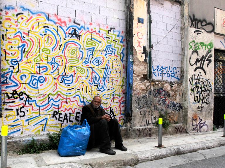 Obdachloser in Athen, Ende Mai 2015