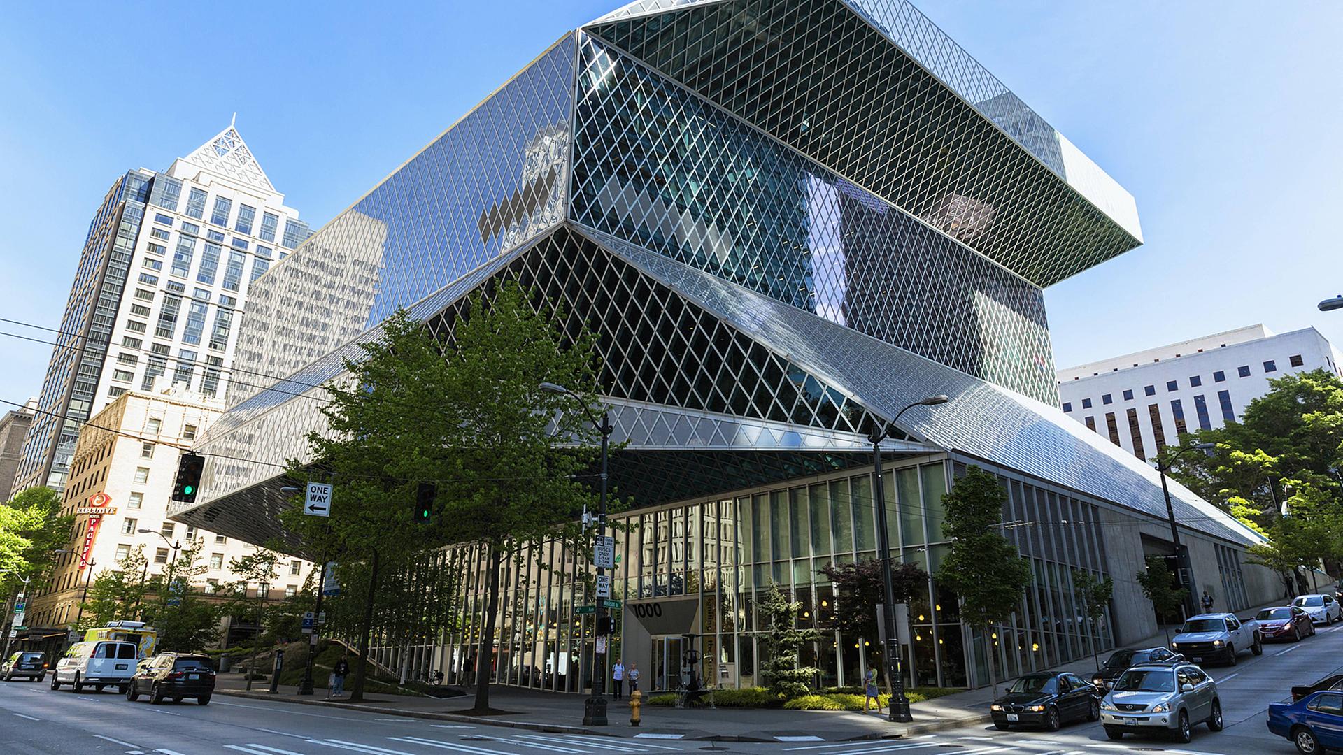 Blick auf die Stadtbibliothek von Seattle im US-Bundesstaat Washington. Blick auf die Stadtbibliothek von Seattle im US-Bundesstaat Washington.