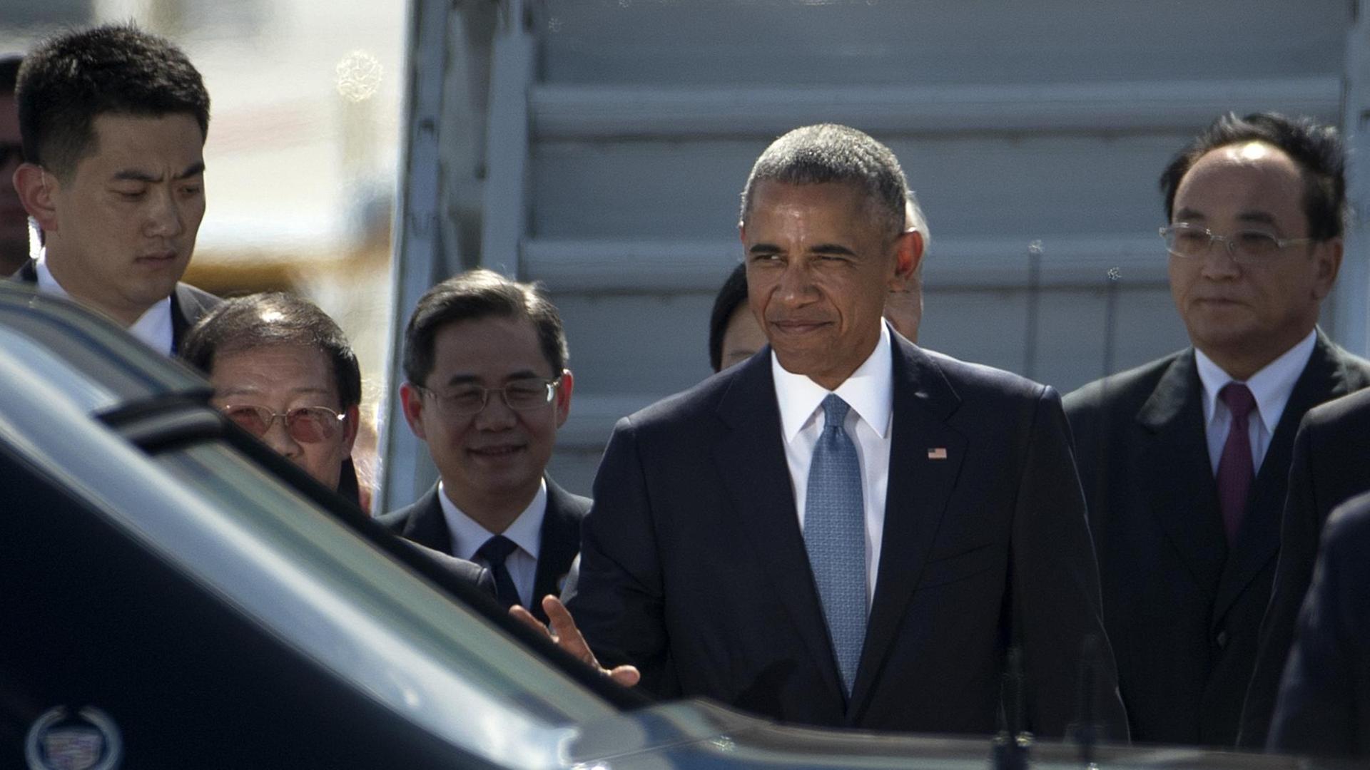 US-Präsident Barack Obama landet in Hangzhou, um am G20-Gipfel teilzunehmen. US-Präsident Barack Obama landet in Hangzhou, um am G20-Gipfel teilzunehmen.
