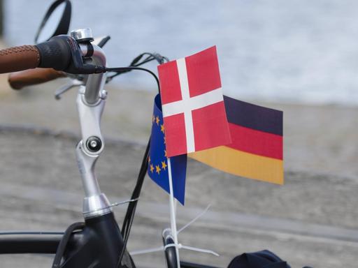 Fahradlenker mit deutscher, dänischer und europäischer Fahne