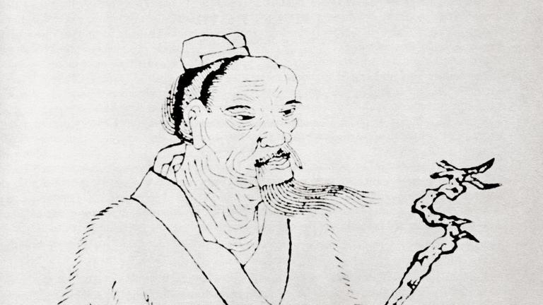 Zhuang Zhou, auch als Zhuangzi oder Chuang Tzu bekannt auf einer alten chinesischen Zeichnung Zhuang Zhou, auch als Zhuangzi oder Chuang Tzu bekannt auf einer alten chinesischen Zeichnung