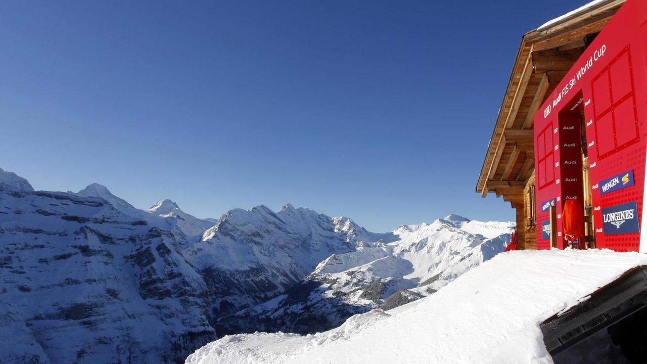 Das Starthaus beim Lauberhornrennen in Wengen Das Starthaus beim Lauberhornrennen in Wengen