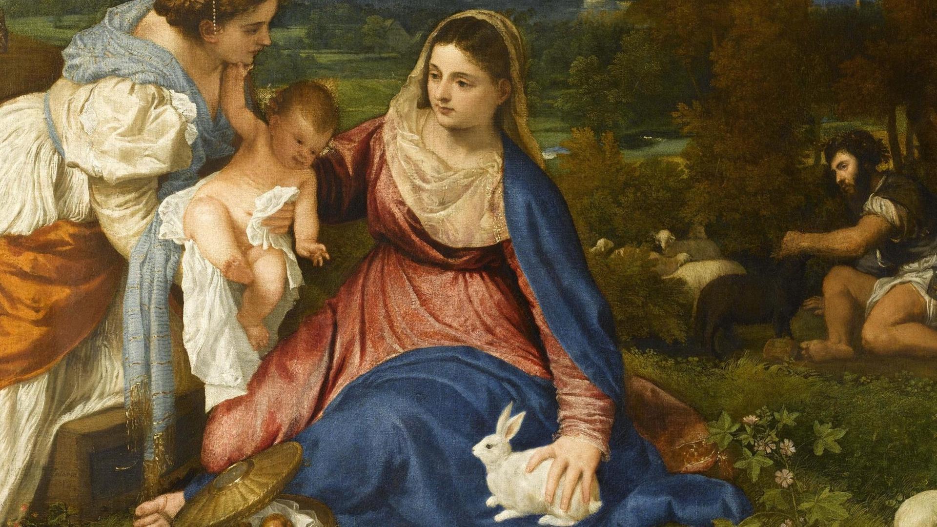 Ausschnitt aus dem Gemälde "Madonna mit Kind, der heiligen Katharina sowie einem Hirten (Die Madonna mit dem Kaninchen), um 1530, des Malers Tizian (um 1488/90-1576). Öl auf Leinwand, 71x87 cm. Paris, Louvre. ©bpk / RMN - Grand Palais / Michèle Bellot Ausschnitt aus dem Gemälde "Madonna mit Kind, der heiligen Katharina sowie einem Hirten (Die Madonna mit dem Kaninchen), um 1530, des Malers Tizian (um 1488/90-1576). Öl auf Leinwand, 71x87 cm. Paris, Louvre. ©bpk / RMN - Grand Palais / Michèle Bellot