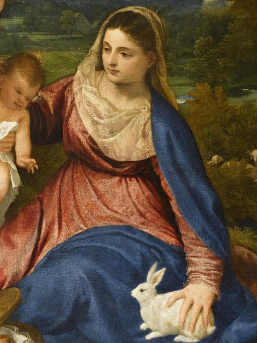 Ausschnitt aus dem Gemälde "Madonna mit Kind, der heiligen Katharina sowie einem Hirten (Die Madonna mit dem Kaninchen), um 1530, des Malers Tizian (um 1488/90-1576). Öl auf Leinwand, 71x87 cm. Paris, Louvre. ©bpk / RMN - Grand Palais / Michèle Bellot