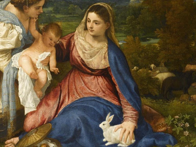 Ausschnitt aus dem Gemälde "Madonna mit Kind, der heiligen Katharina sowie einem Hirten (Die Madonna mit dem Kaninchen), um 1530, des Malers Tizian (um 1488/90-1576). Öl auf Leinwand, 71x87 cm. Paris, Louvre. ©bpk / RMN - Grand Palais / Michèle Bellot