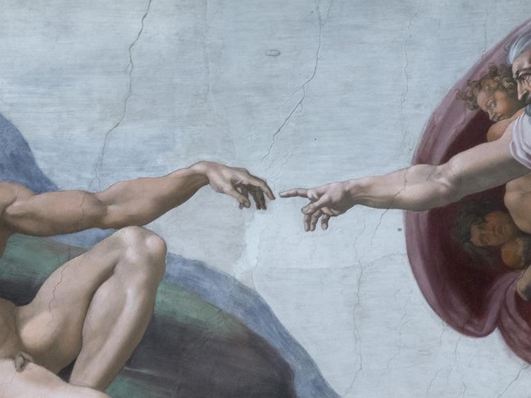 "Die Erschaffung Adams" ist ein Ausschnitt aus dem um 1510 geschaffenen Deckenfresko des Malers Michelangelo Buonarroti in der Sixtinischen Kapelle in Rom, das die biblische Schöpfungsgeschichte darstellt.