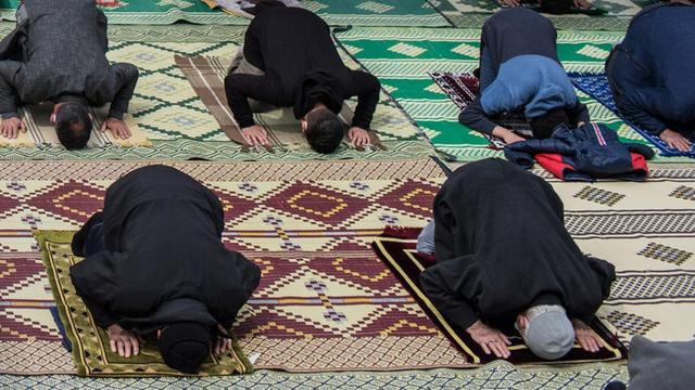 Das Foto zeigt betende Muslime in einer Moschee in Hannover.