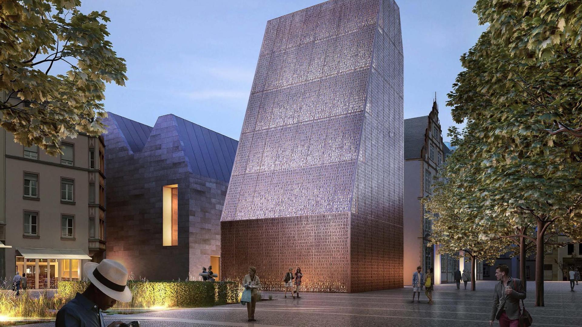 Die Computer-Visualisierung zeigt einen am Mainzer Gutenberg-Museum geplanten neuen Turm. Die Computer-Visualisierung zeigt einen am Mainzer Gutenberg-Museum geplanten neuen Turm.