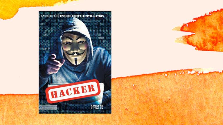 Das Buchcover "Hacker" von anonymen Autoren ist vor einen grafischen Hintergrund zu sehen.