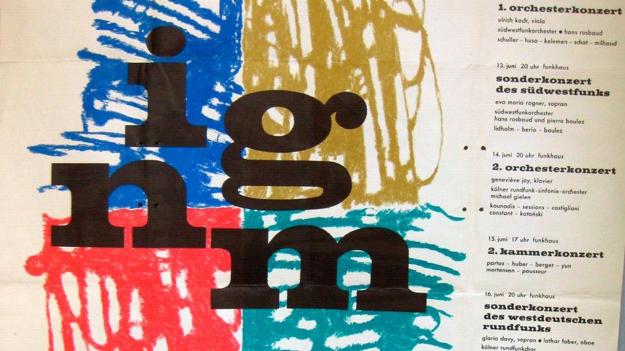 Die Buchstaben i g n m auf farbigem Grund im Originalplakat der Weltmusiktage 1960