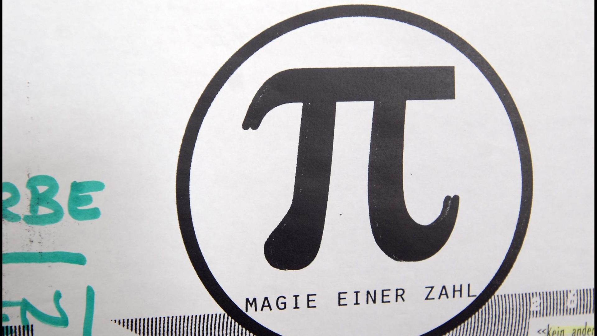 Das Bild zeigt das Symbol für die Zahl Pi in einem Kreis. Darunter stehen die Worte: Magie einer Zahl Das Bild zeigt das Symbol für die Zahl Pi in einem Kreis. Darunter stehen die Worte: Magie einer Zahl