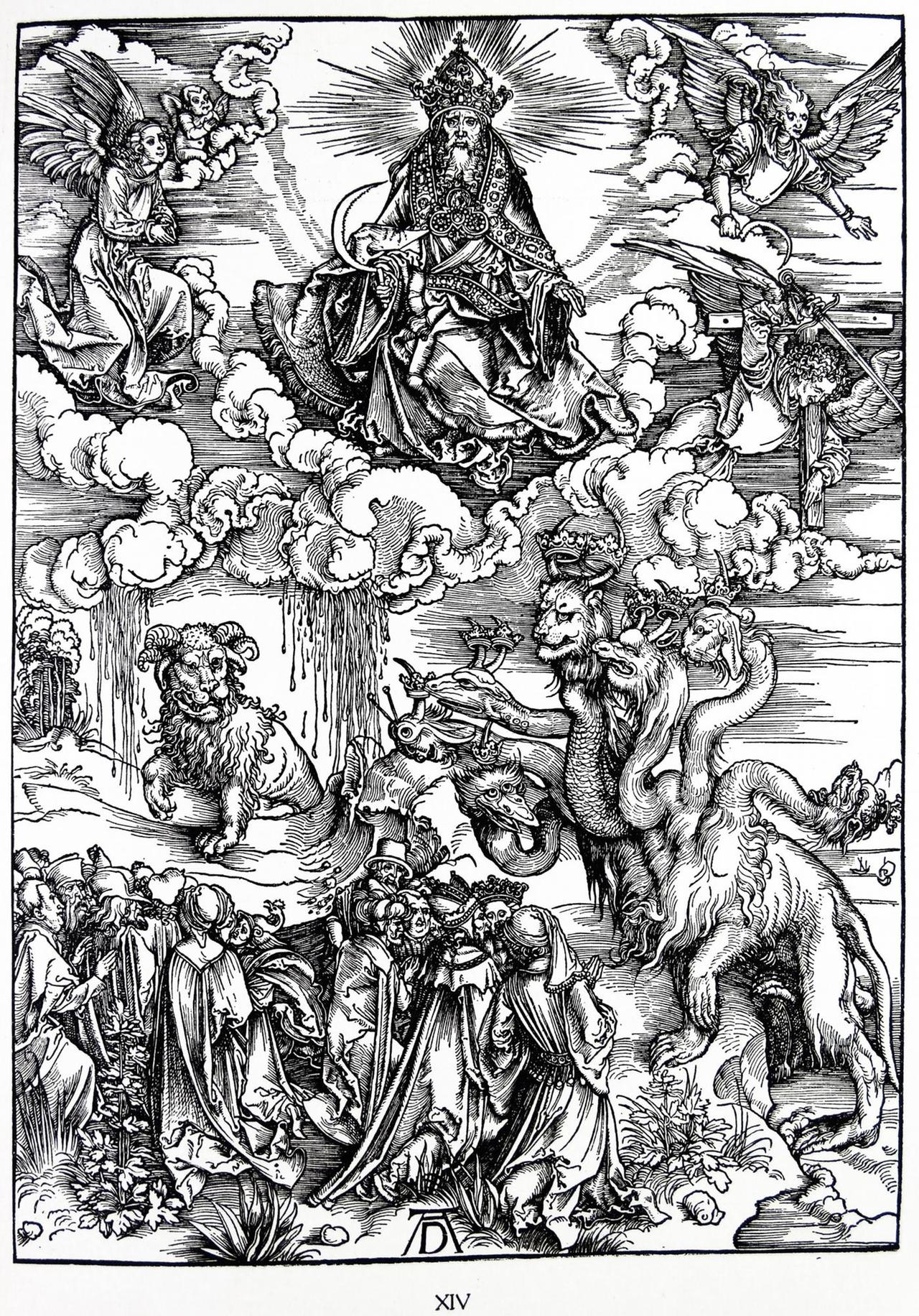 Holzschnitt von Albrecht Dürer zur Vorrede der Offenbarung des Johannes (1522) Holzschnitt von Albrecht Dürer zur Vorrede der Offenbarung des Johannes (1522)