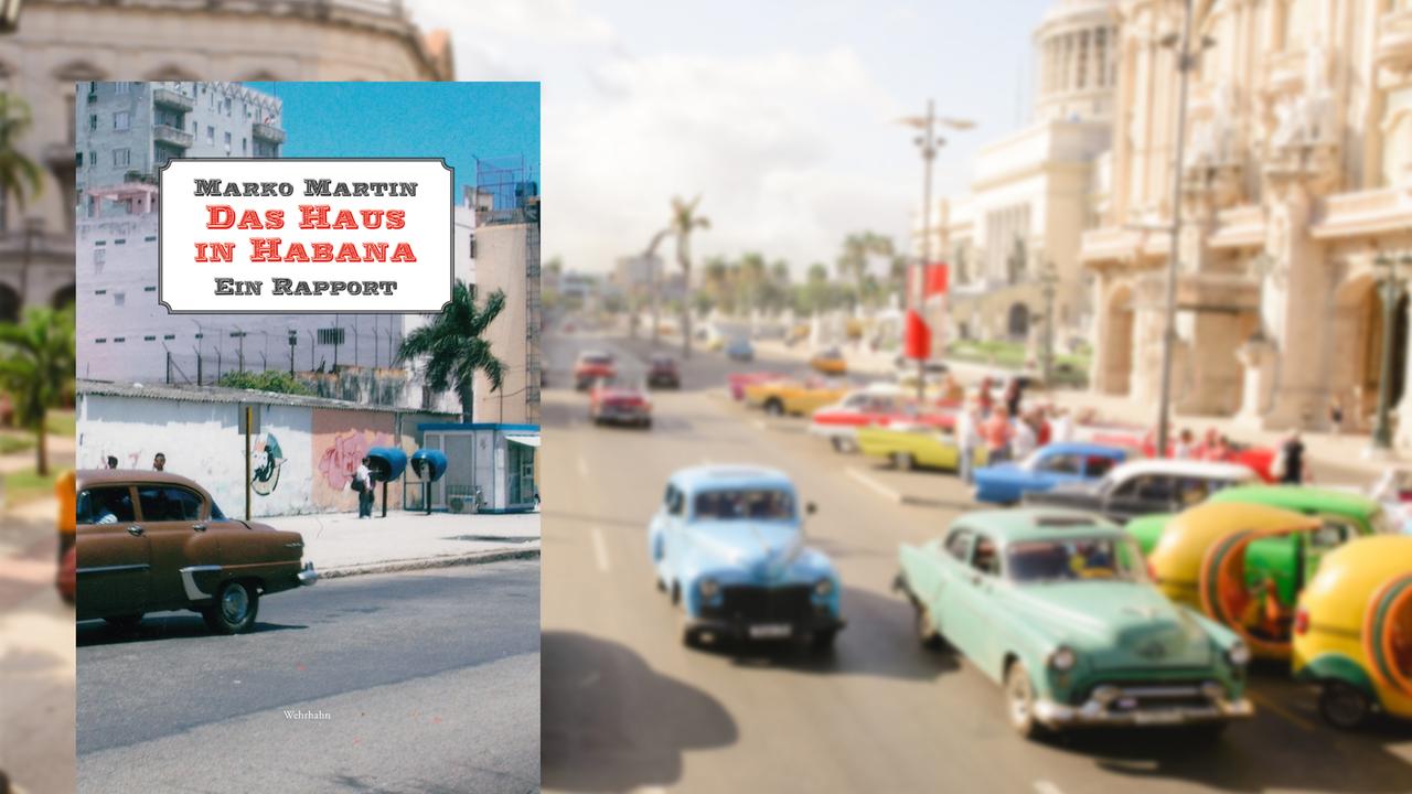 Buchcover vor Hintergrund. Straßenszene auf Kuba.