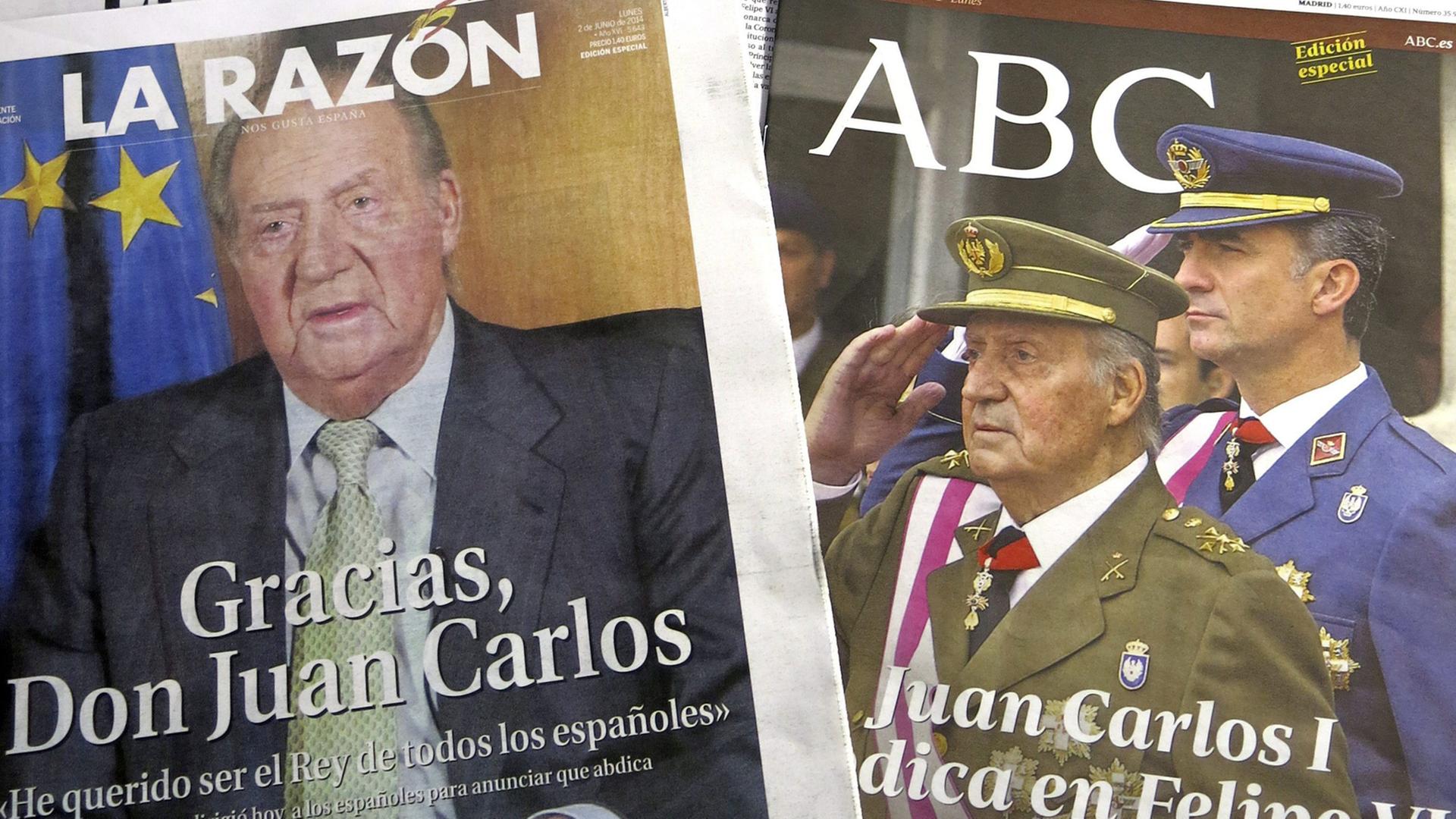Titelblätter spanischer Zeitungen zur Abdankung von König Juan Carlos Titelblätter spanischer Zeitungen zur Abdankung von König Juan Carlos