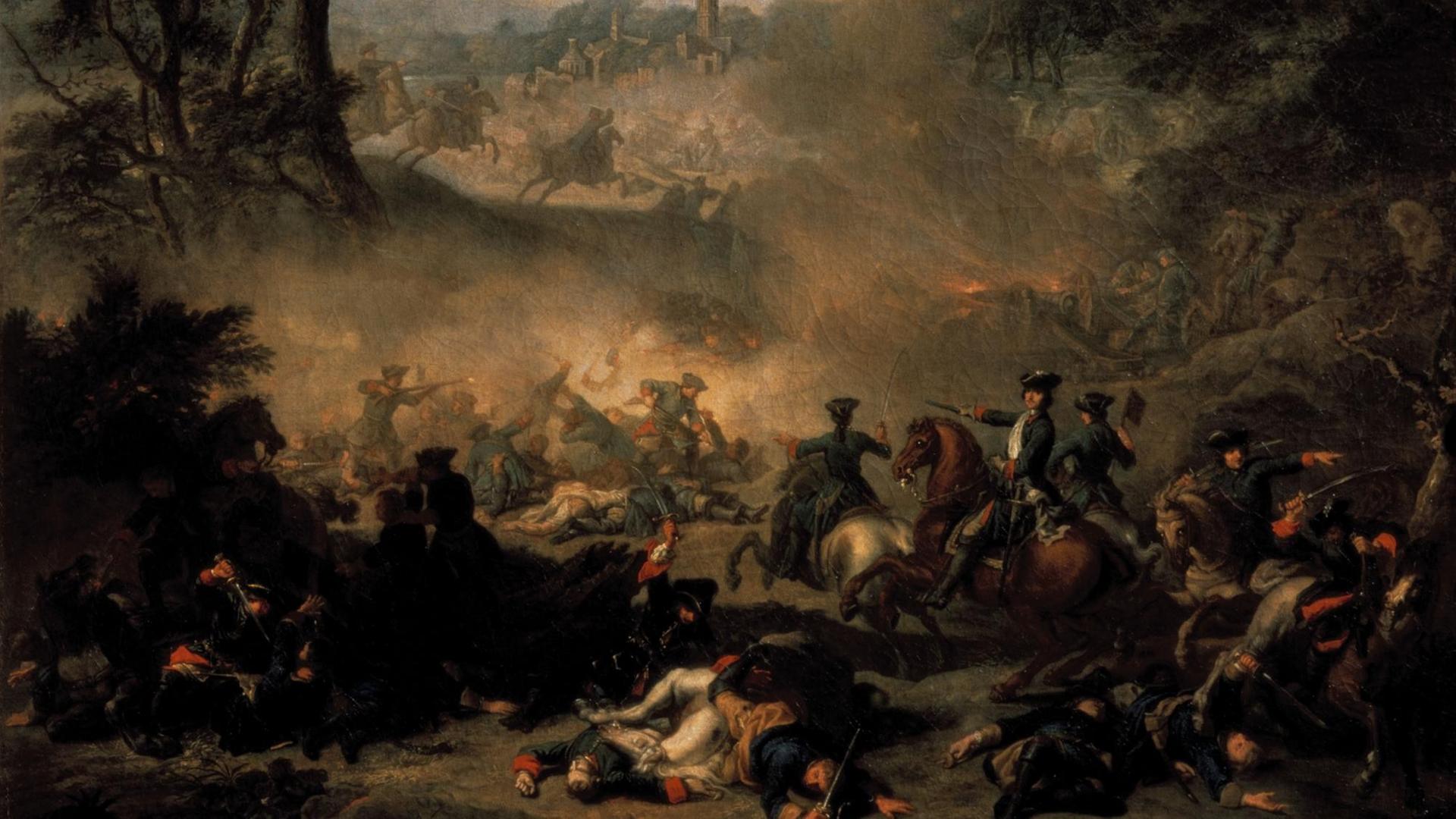 Die Schlacht bei Poltawa" 1717 in Öl auf Leinwand gemalt von Jean Marc Nattier. Das Bild hängt heute im Moskauer Puschkin-Museum für Bildende Künste Die Schlacht bei Poltawa" 1717 in Öl auf Leinwand gemalt von Jean Marc Nattier. Das Bild hängt heute im Moskauer Puschkin-Museum für Bildende Künste
