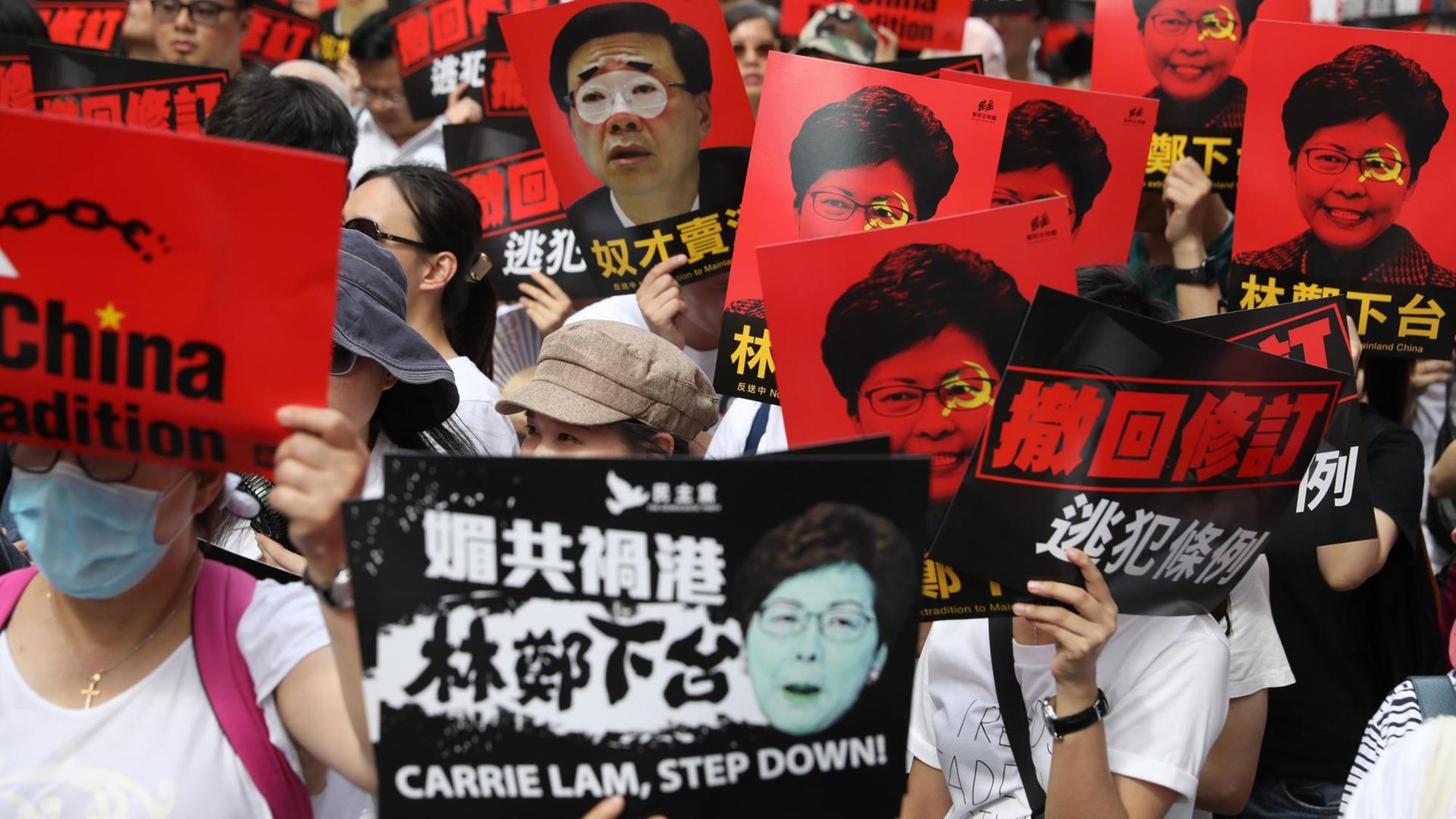 Demonstrantion gegen das Auslieferungsgesetz in Hongkong: Die Demonstranten fordern den Rücktritt der Regierungschefin Carrie Lam