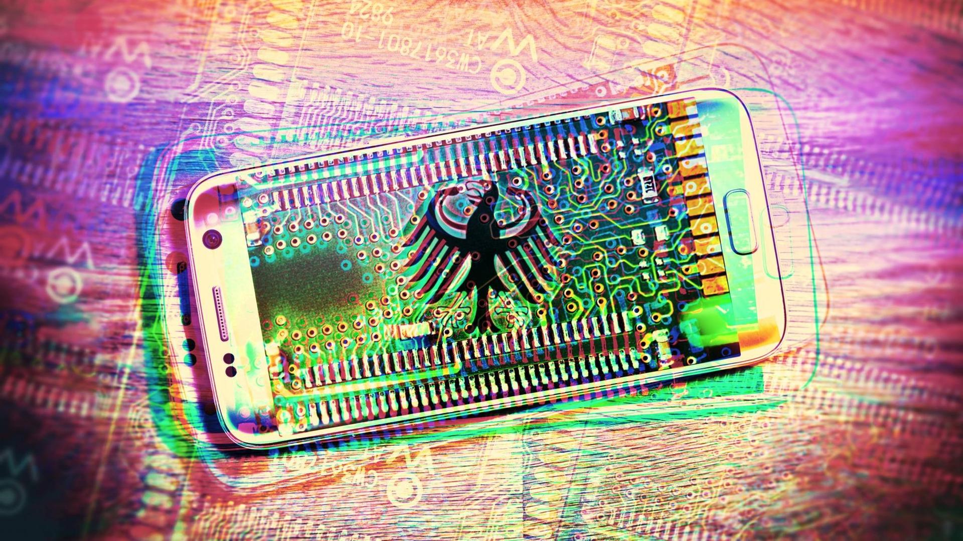 Ein Smartphone-Innenleben mit einem Bundesadler Ein Smartphone-Innenleben mit einem Bundesadler