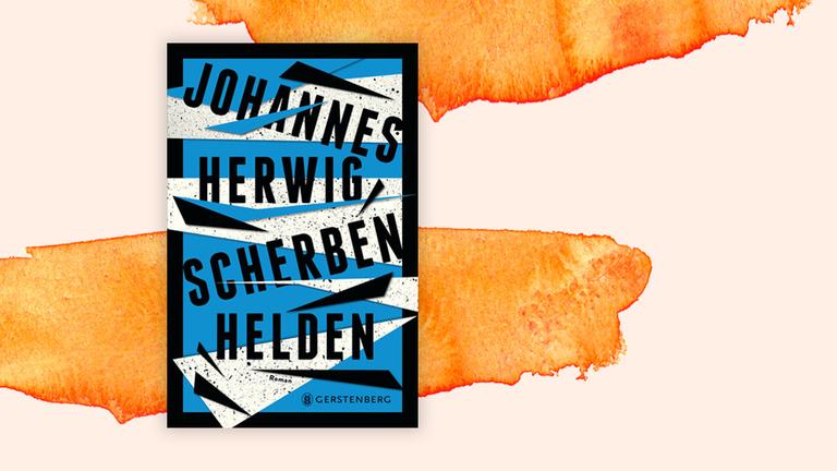 Das Buchcover von "Scherbenhelden" von Johannes Herwig ist vor einem grafischen Hintergrund zu sehen.