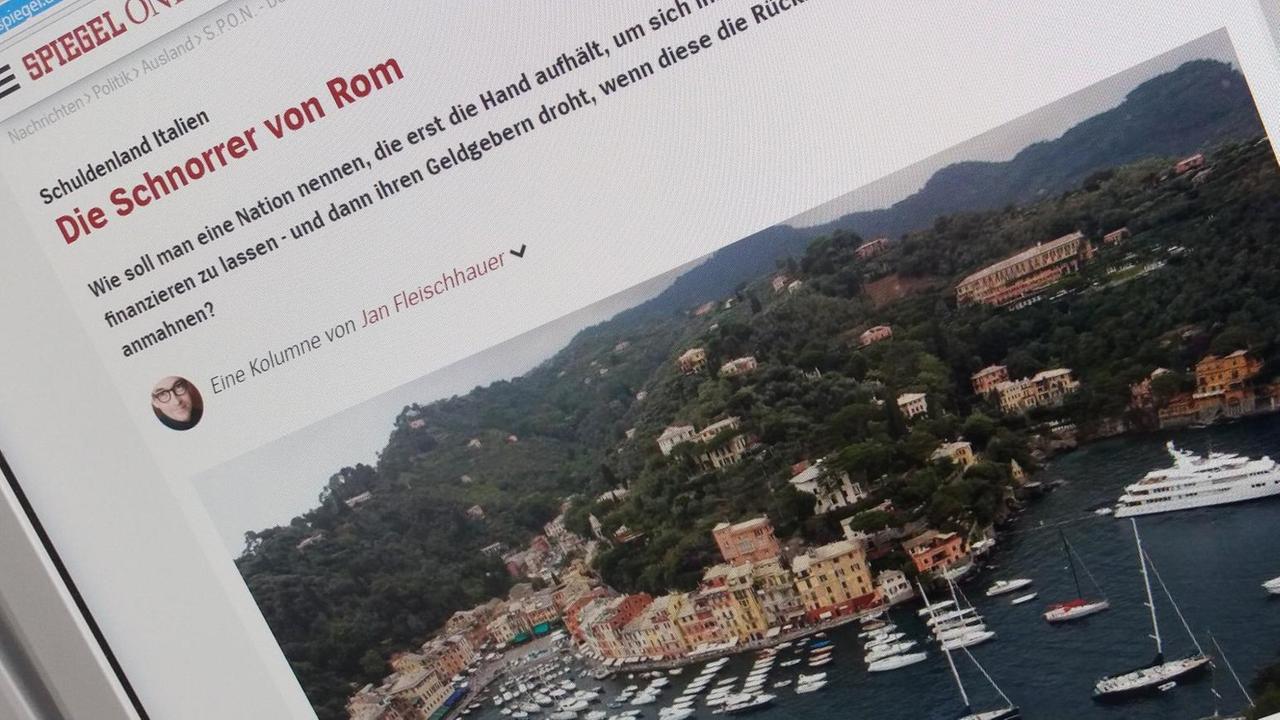 Unter der Überschrift "Die Schnorrer von Rom" schrieb Jan Fleischhauer auf "Spiegel Online" über Italien. Unter der Überschrift "Die Schnorrer von Rom" schrieb Jan Fleischhauer auf "Spiegel Online" über Italien.