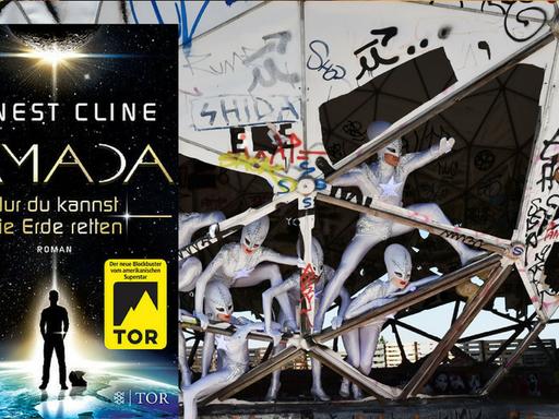 Cover des Romans "Armada" und Aliens aus der Show "The WYLD" des Berliner Friedrichstadt-Palasts