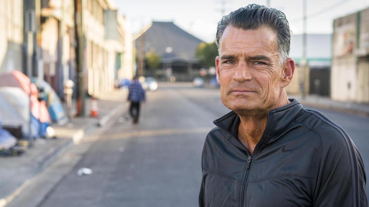 Der Richter Craig Mitchell hat die Laufgruppe für Obdachlose in Los Angeles ins Leben gerufen. Er trägt die Haare zurückgegelt und einen schwarzen Jogginganzug. Der Richter Craig Mitchell hat die Laufgruppe für Obdachlose in Los Angeles ins Leben gerufen. Er trägt die Haare zurückgegelt und einen schwarzen Jogginganzug.