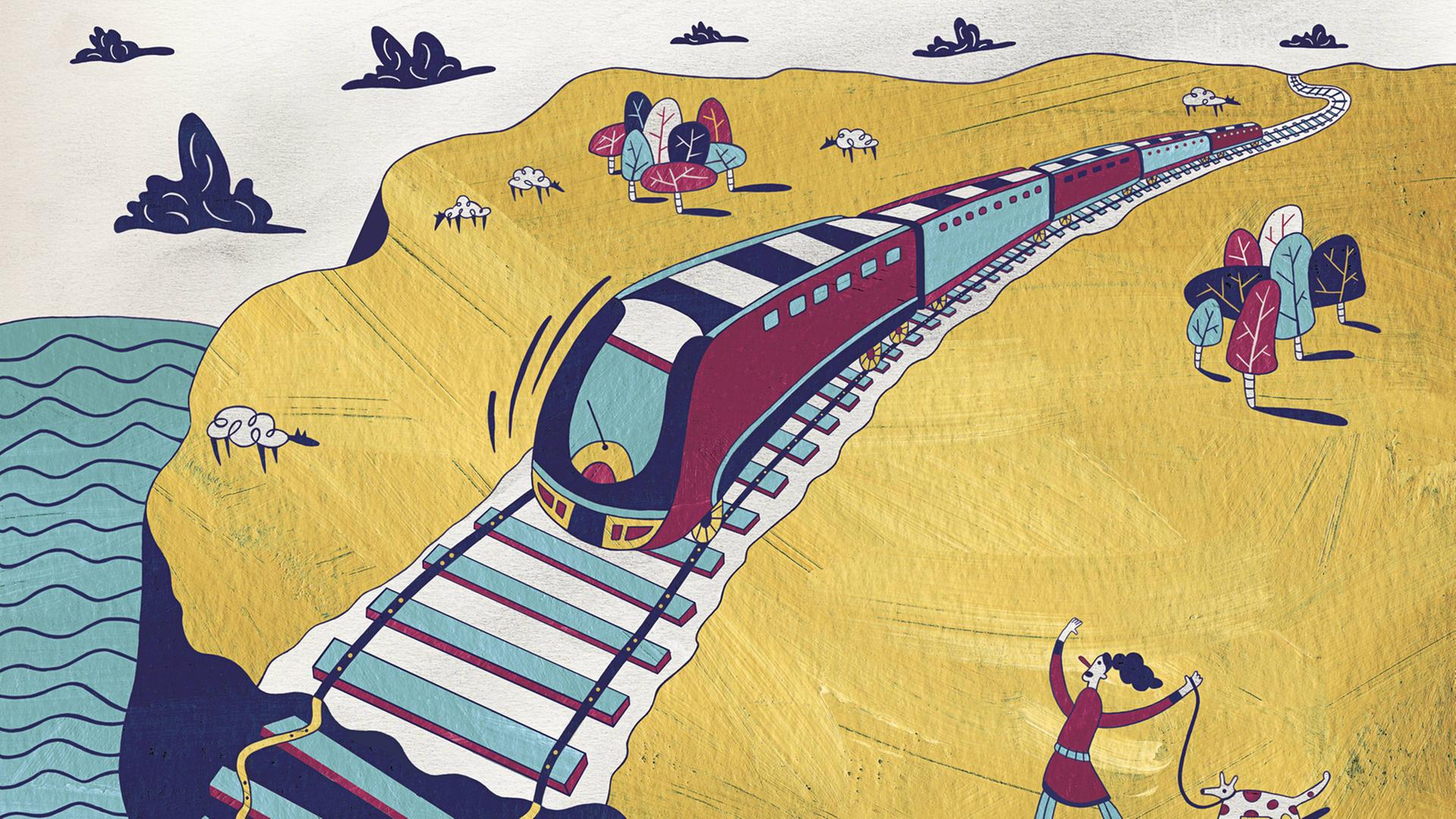 Hochgeschwindigkeitszug nähert sich Abgrund (Illustration) Hochgeschwindigkeitszug nähert sich Abgrund (Illustration)