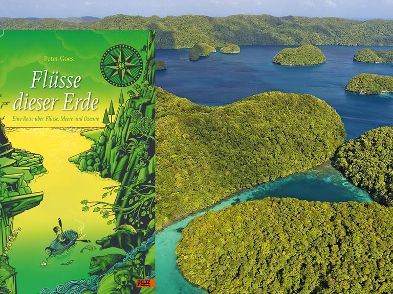 Bewaldete Inselgruppe im Westpazifik, Palau, und die das Cover des Kinderbuchs "Flüsse dieser Erde"