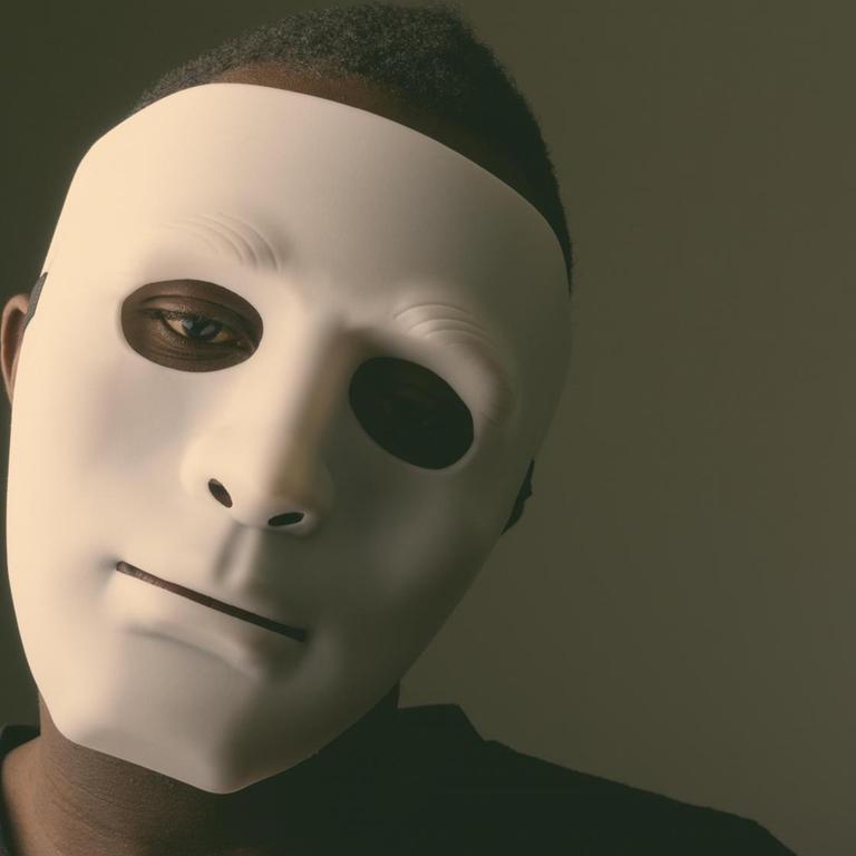 Studioaufnahme eines jungen afrikanischen Mannes mit einer weißen Maske