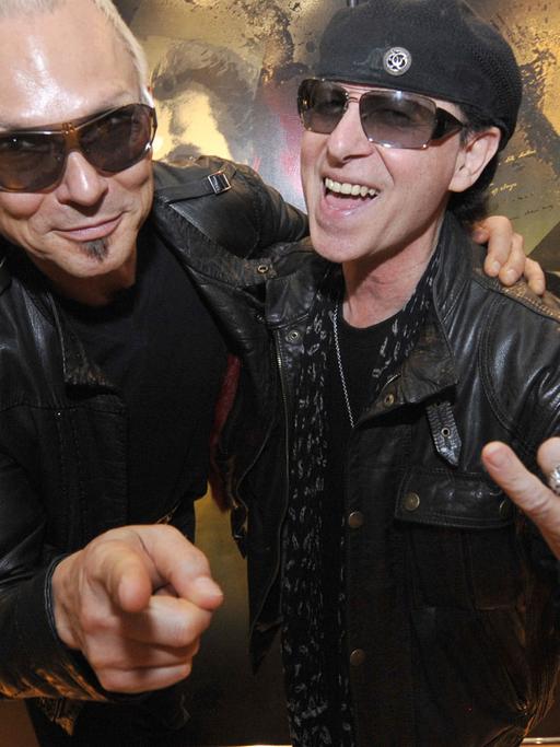 Lead singer Klaus Meine (R) and lead guitarist Rudolf Schenker of the iconic German heavy metal band Scorpions, 2009.