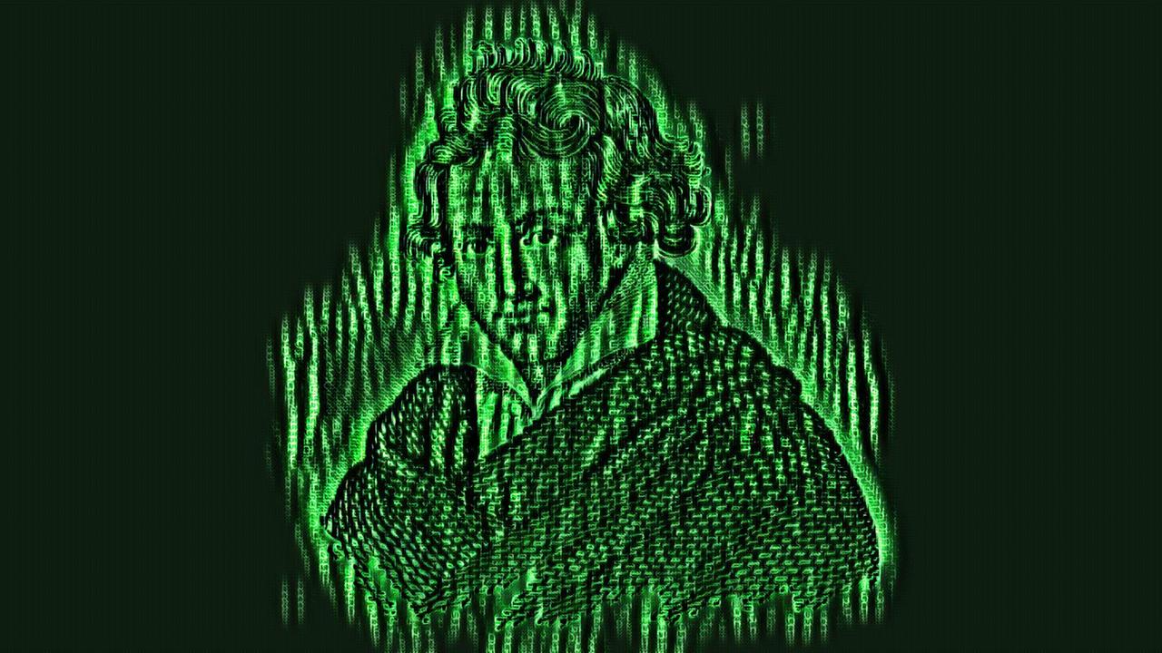 Eine Illustration von Beethoven aus grünen Zahlen und Zeichen, angelehnt an den Film Matrix Eine Illustration von Beethoven aus grünen Zahlen und Zeichen, angelehnt an den Film Matrix